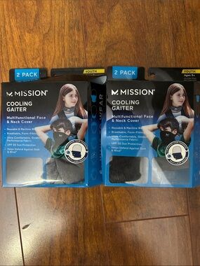 MISSION Youth Cooling Gaiter - Black (2 Pack 4 total)).